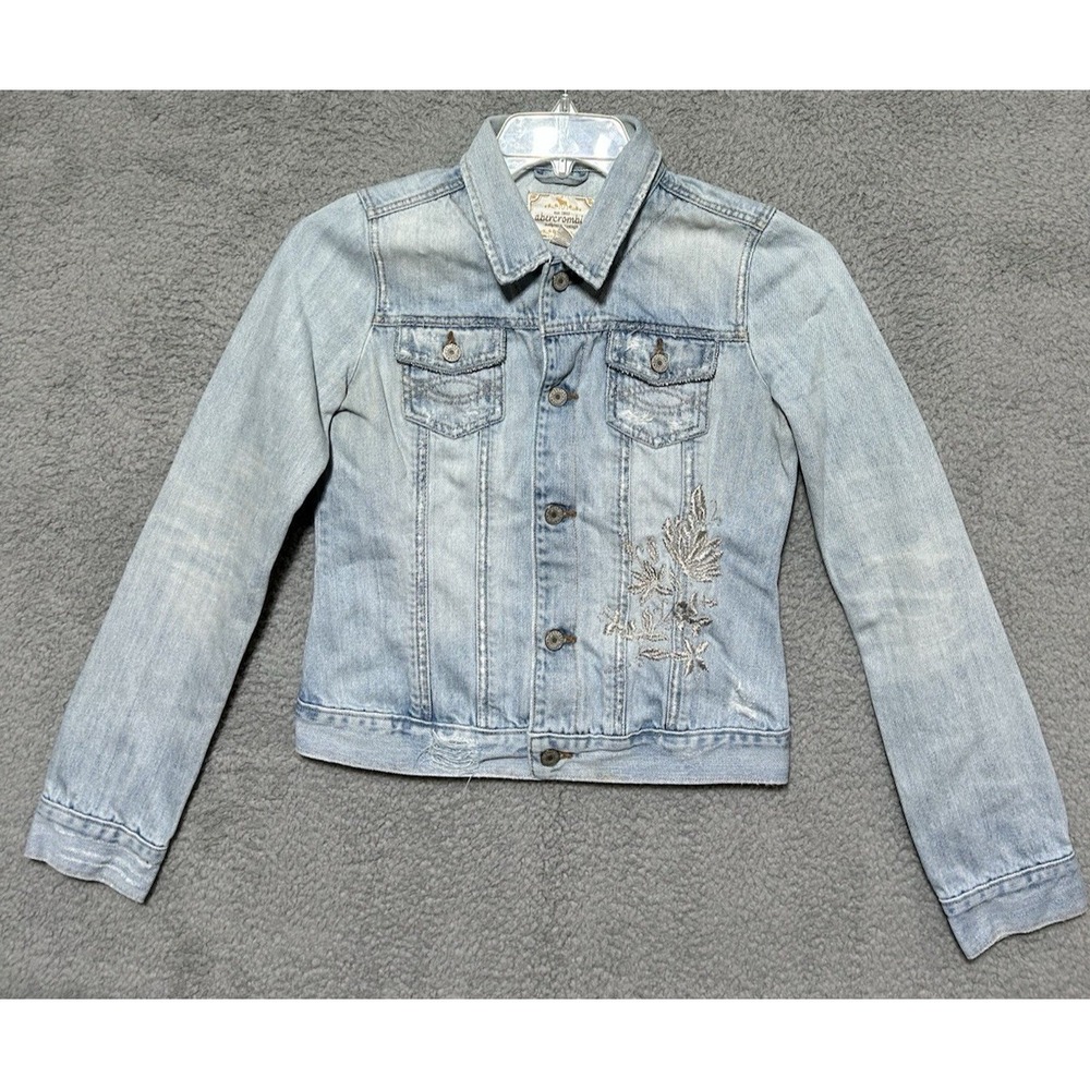 Abercrombie Jean Jacket Authentic Vintage Denim Embroidered Flowers Youth XL